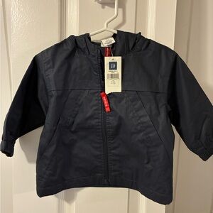 GAP Navy Hooded Kids Rain Jacket with Red Zip Pull